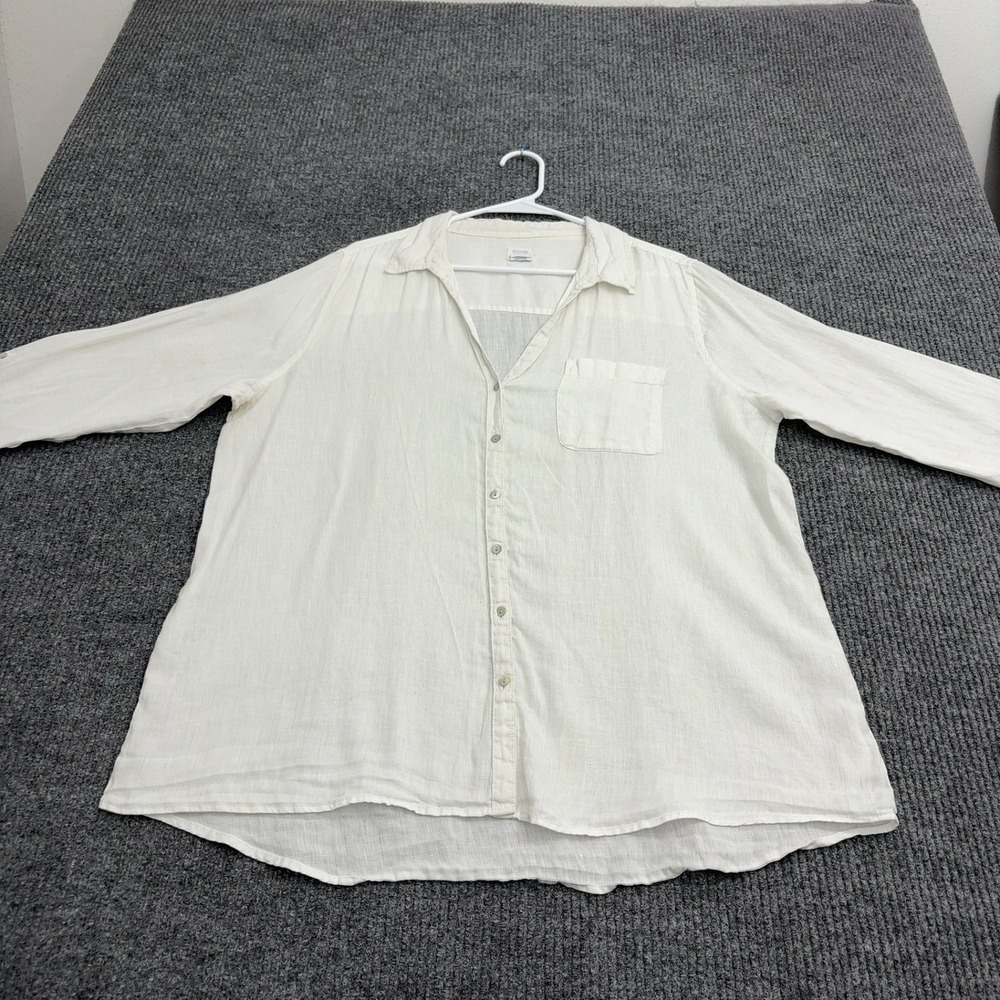 Sigrid Olsen Button Down Women XL White Linen Roll Tab Sleeve Coastal Casual
